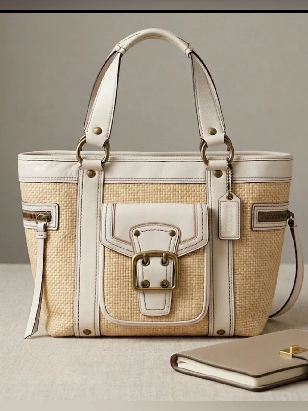 Coach Legacy Straw & Leather Tote Bag Vintage 🌴